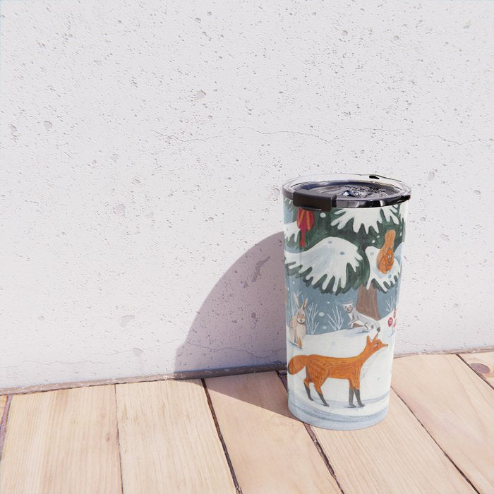 Animals in a Snowy Winter Forest Travel Mug Gallery Image 4