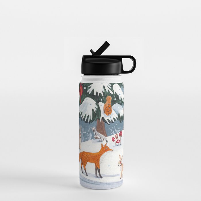 Animals in a Snowy Winter Forest Water Bottle Gallery Image 1