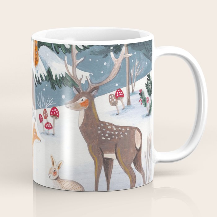 Animals in a Snowy Winter Forest Coffee Mug Gallery Image 1