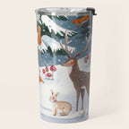 Animals in a Snowy Winter Forest Travel Mug Gallery Image 2