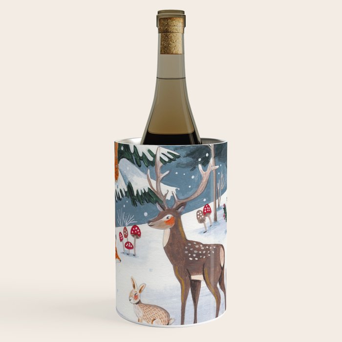Animals in a Snowy Winter Forest Wine Chiller Gallery Image 3