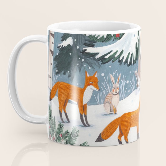Animals in a Snowy Winter Forest Coffee Mug Gallery Image 3