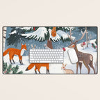 Animals in a Snowy Winter Forest Desk Mat Gallery Image 1
