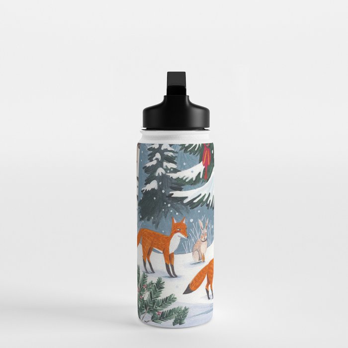 Animals in a Snowy Winter Forest Water Bottle Gallery Image 3