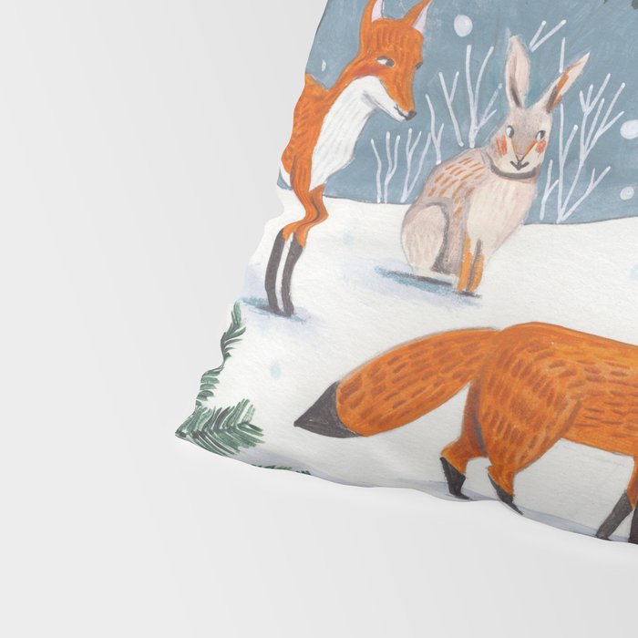 Animals in a Snowy Winter Forest Pillow Sham Gallery Image 4