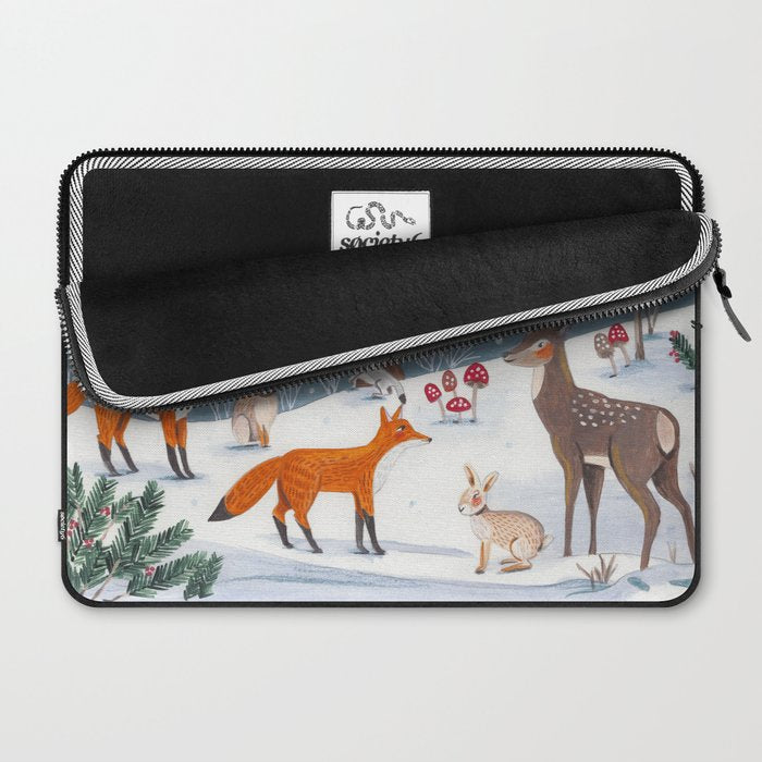 Animals in a Snowy Winter Forest Laptop Sleeve Gallery Image 2