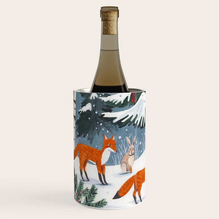 Animals in a Snowy Winter Forest Wine Chiller Gallery Image 2
