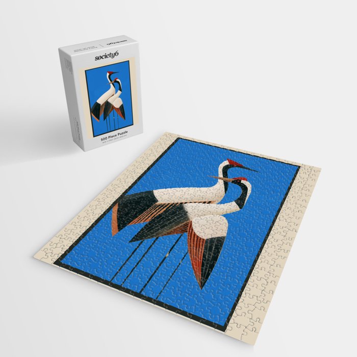 Stillness in Motion - Abstract Cranes in Blue Jigsaw Puzzle Gallery Image 2