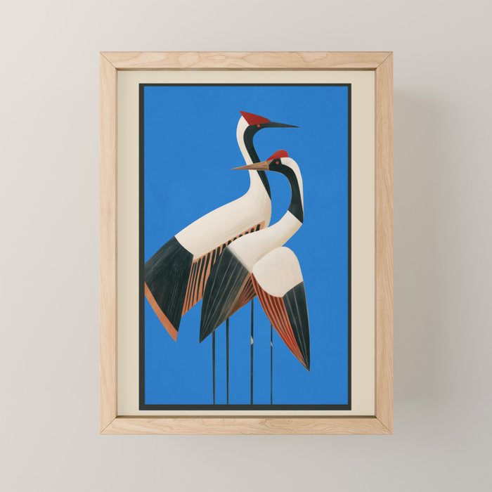 Stillness In Motion - Abstract Cranes In Blue Mini Art Print