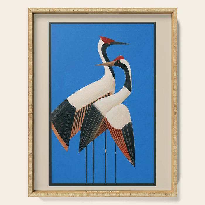 Stillness in Motion - Abstract Cranes in Blue Serving Tray Gallery Image 1
