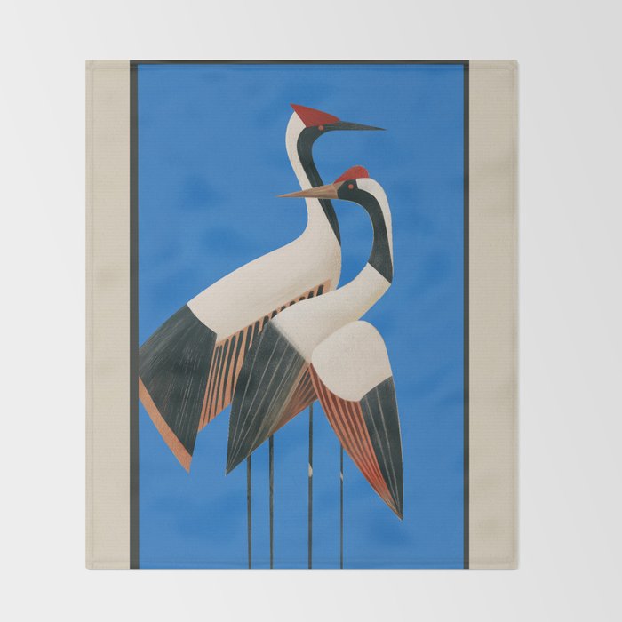 Stillness in Motion - Abstract Cranes in Blue Throw Blanket Gallery Image 2