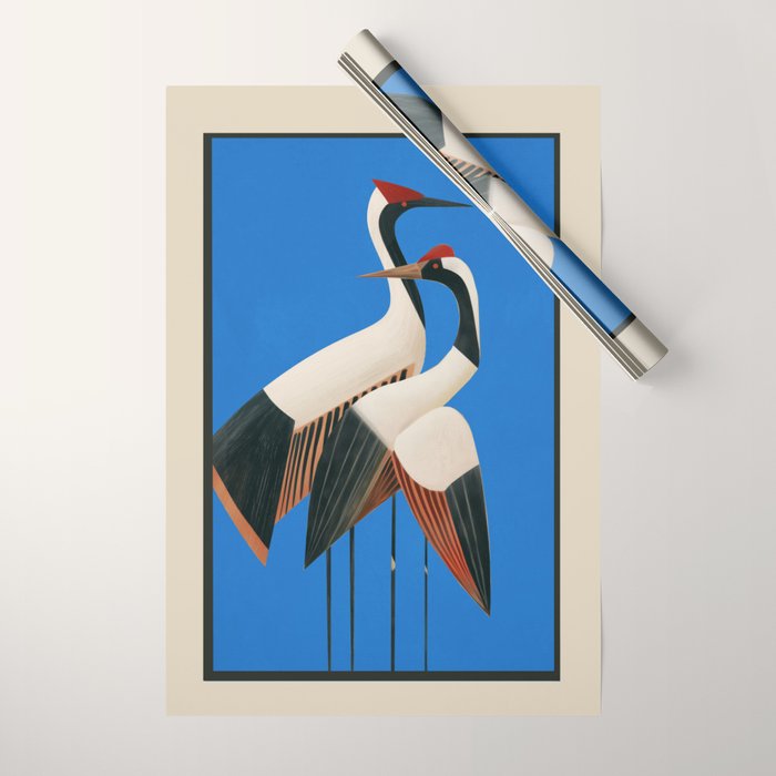 Stillness in Motion - Abstract Cranes in Blue Wrapping Paper Gallery Image 1