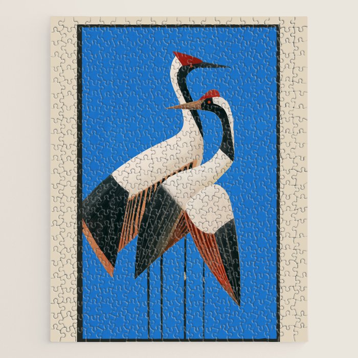 Stillness in Motion - Abstract Cranes in Blue Jigsaw Puzzle Gallery Image 1