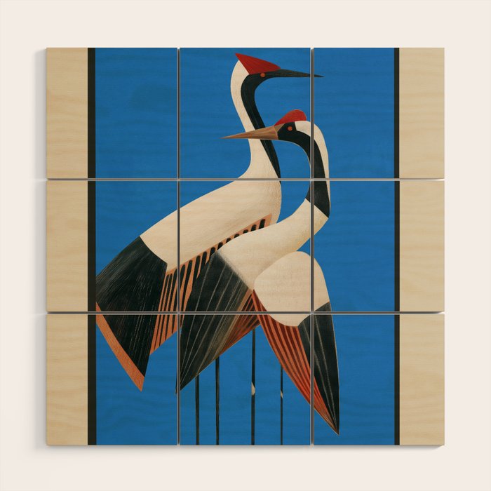 Stillness in Motion - Abstract Cranes in Blue Wood Wall Art Gallery Image 1