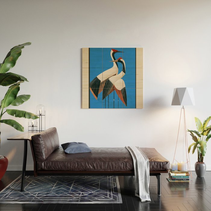 Stillness in Motion - Abstract Cranes in Blue Wood Wall Art Gallery Image 2