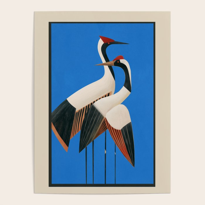 Stillness in Motion - Abstract Cranes in Blue Poster Gallery Image 1