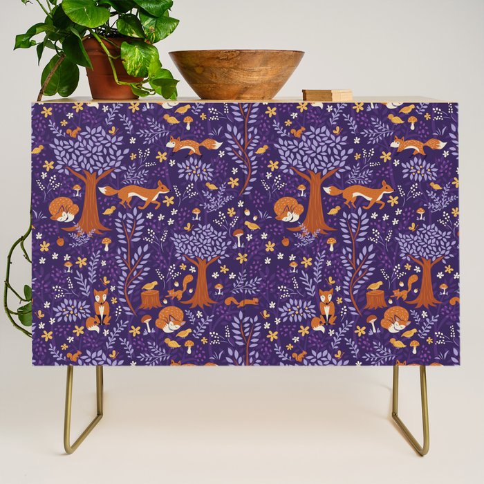 Foxes Playing in a Purple Forest Credenza Gallery Image 1
