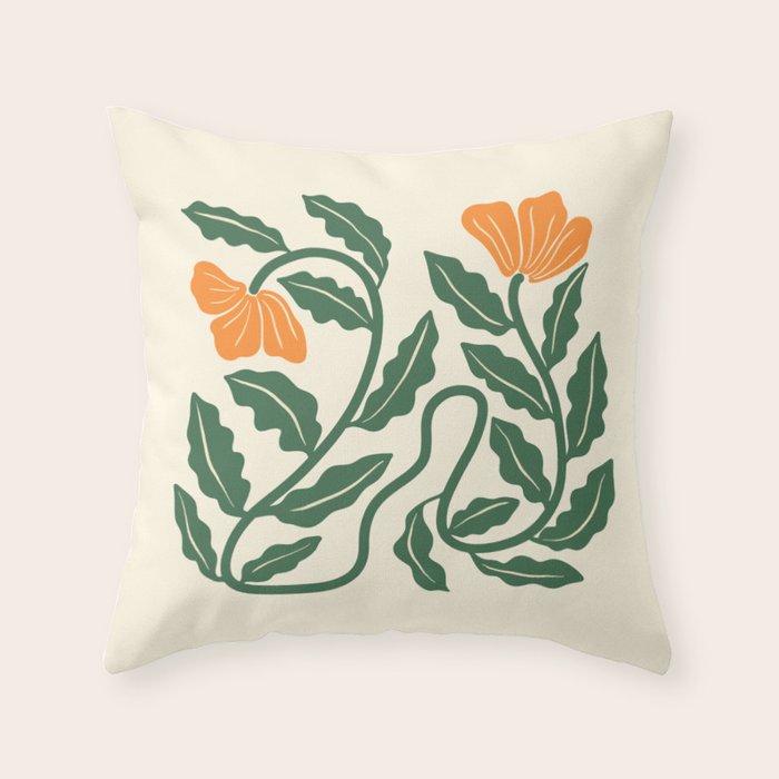 Midcentury Nasturtium on Vines Throw Pillow Gallery Image 6