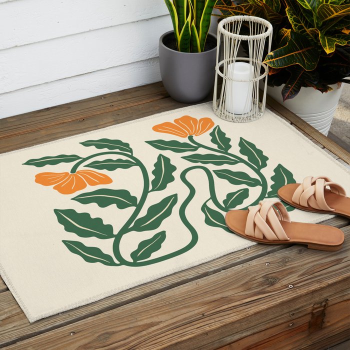 Midcentury Nasturtium on Vines Outdoor Rug Gallery Image 2