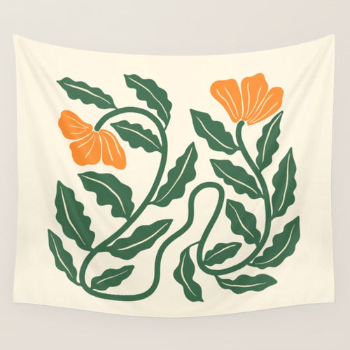 Midcentury Nasturtium On Vines Wall Tapestry Gallery Image 4