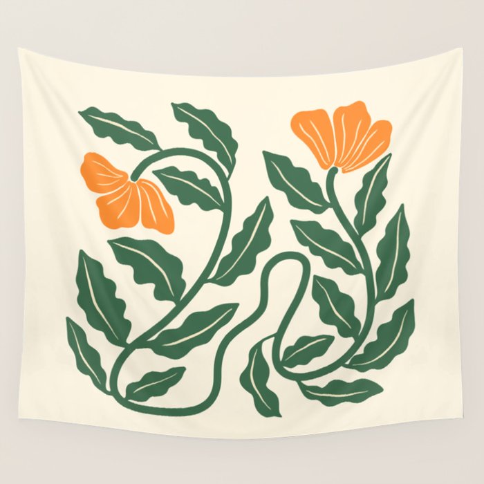 Midcentury Nasturtium on Vines Wall Tapestry