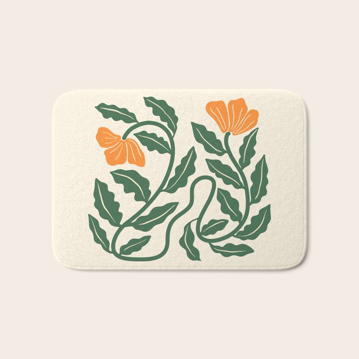 Midcentury Nasturtium on Vines Bath Mat Gallery Image 1