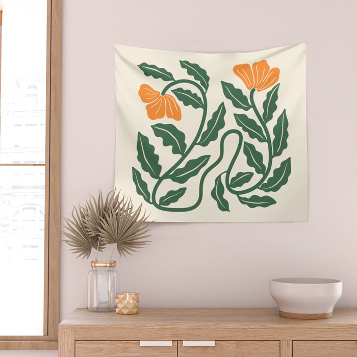 Midcentury Nasturtium on Vines Wall Tapestry Gallery Image 2