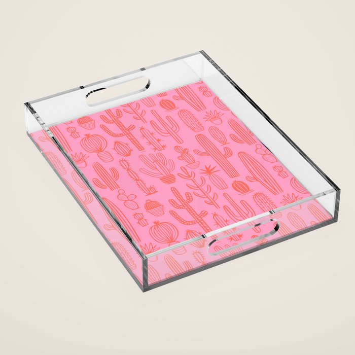 Cactus succulent plant doodle art pattern Acrylic Tray Gallery Image 1