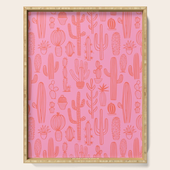 Cactus succulent plant doodle art pattern Serving Tray Gallery Image 1