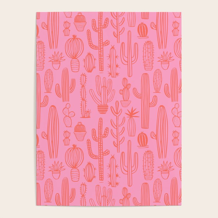 Cactus succulent plant doodle art pattern Poster Gallery Image 1
