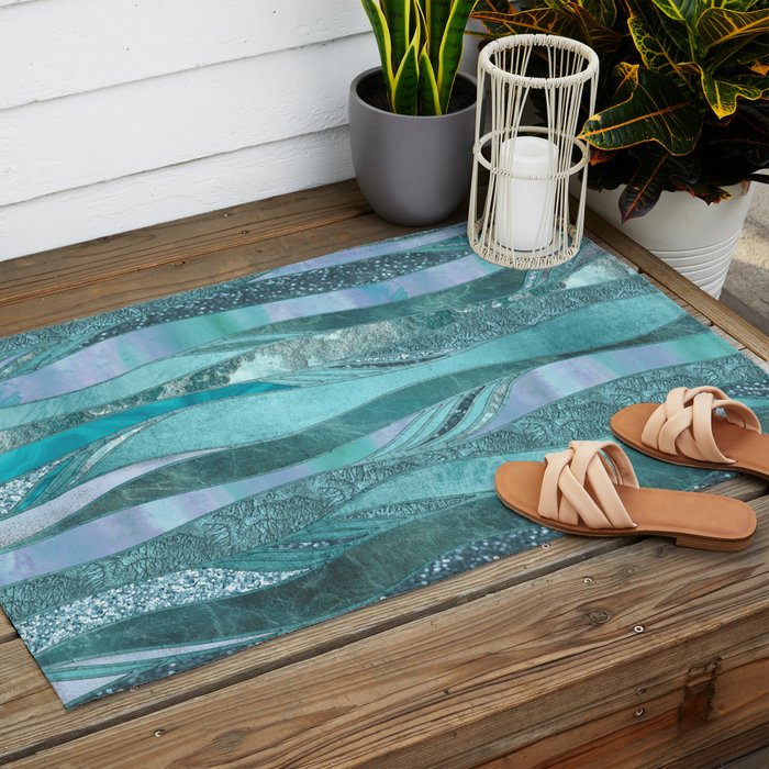 Precious Aqua And Turquoise Glamour Outdoor Rug Gallery Image 2