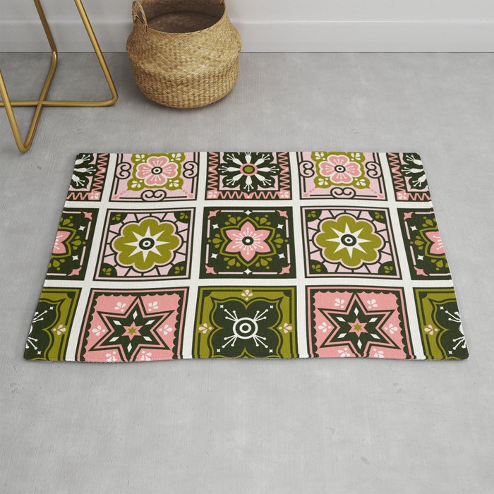 Talavera Mexican Tile - Blush & Sage Palette Rug Gallery Image 1