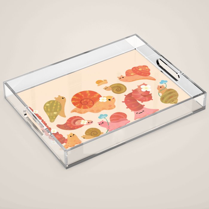 Snail and small flowers Acrylic Tray Gallery Image 1