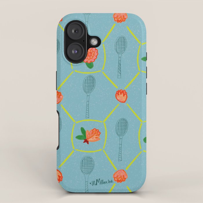 Tennis Rackets & Roses in Warm Blue & Peach iPhone Case Gallery Image 1