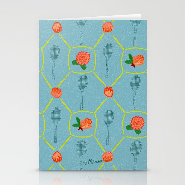 Tennis Rackets & Roses in Warm Blue & Peach Stationery Card Gallery Image 2