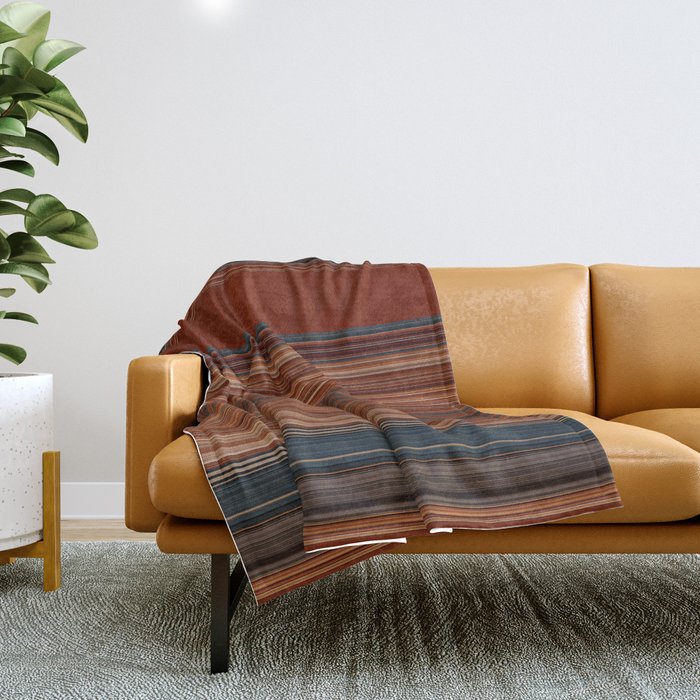 Bold Rust Colorful Stripes Throw Blanket Gallery Image 1