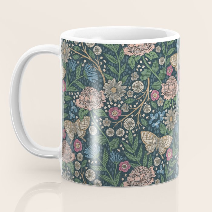 Heritage Wildflower Garden on Dark Blue Coffee Mug Gallery Image 3