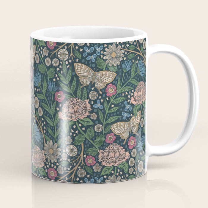Heritage Wildflower Garden on Dark Blue Coffee Mug Gallery Image 1