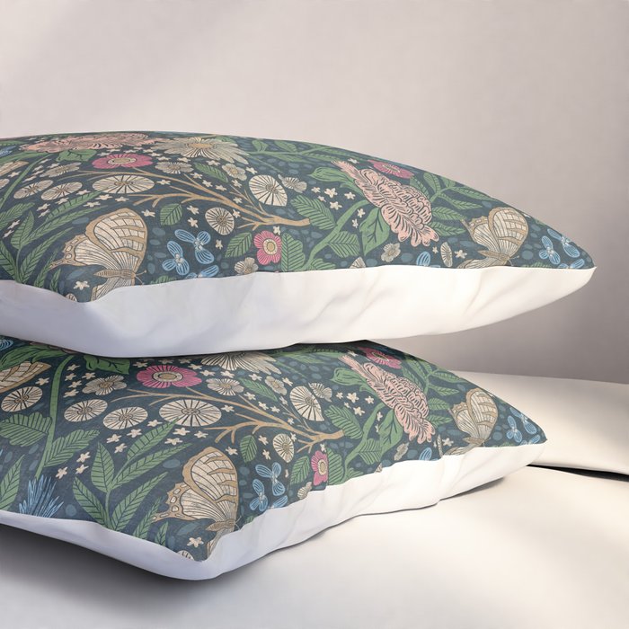 Heritage Wildflower Garden on Dark Blue Pillow Sham Gallery Image 3