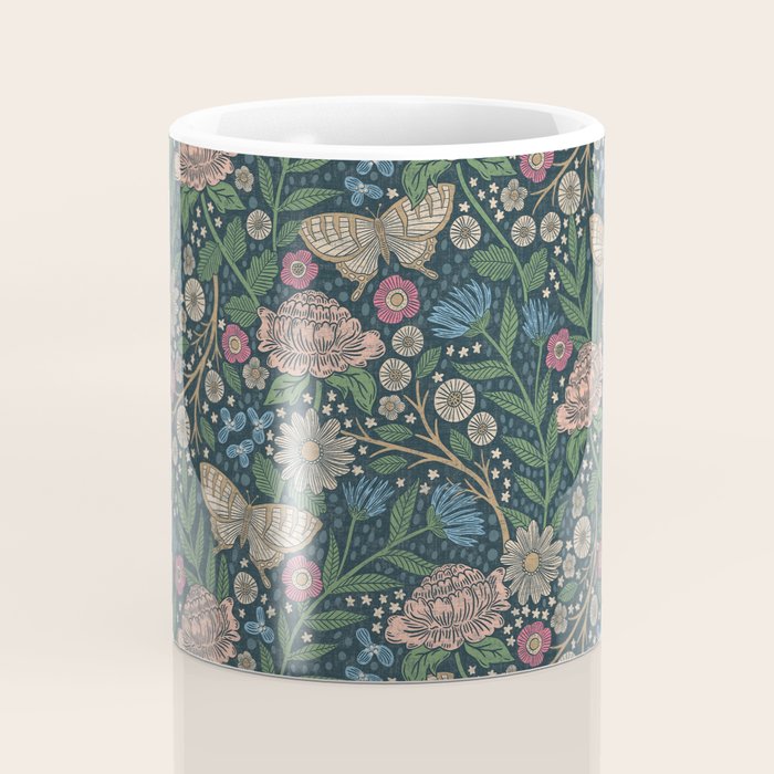 Heritage Wildflower Garden on Dark Blue Coffee Mug Gallery Image 4