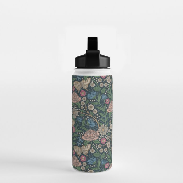 Heritage Wildflower Garden on Dark Blue Water Bottle Gallery Image 2