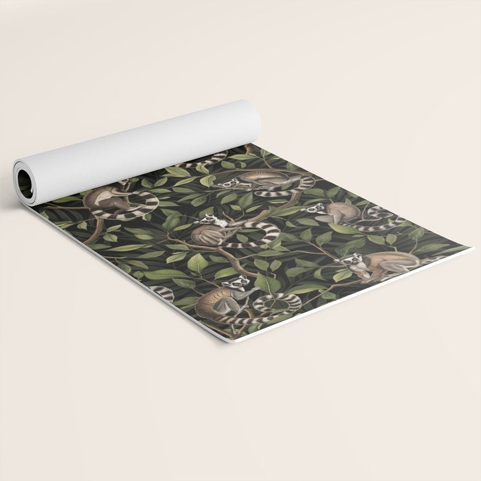 Lush Tropical Lemur Monkey Paradise Black Yoga Mat Gallery Image 2