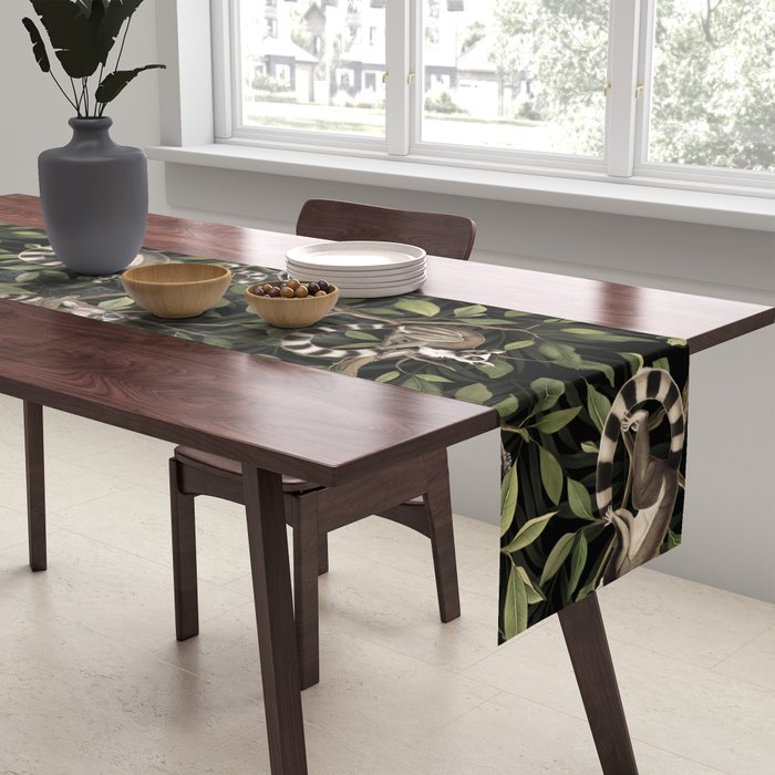 Lush Tropical Lemur Monkey Paradise Black Table Runner Gallery Image 2