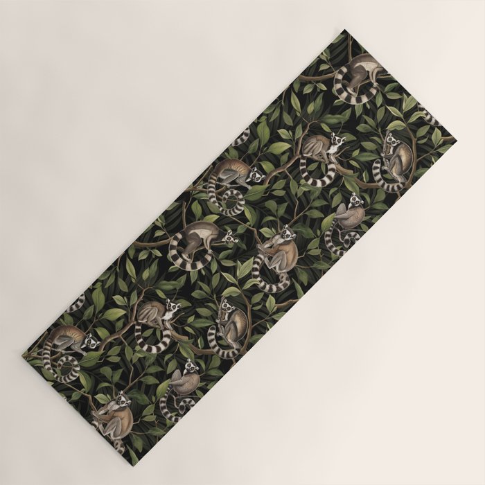 Lush Tropical Lemur Monkey Paradise Black Yoga Mat Gallery Image 1
