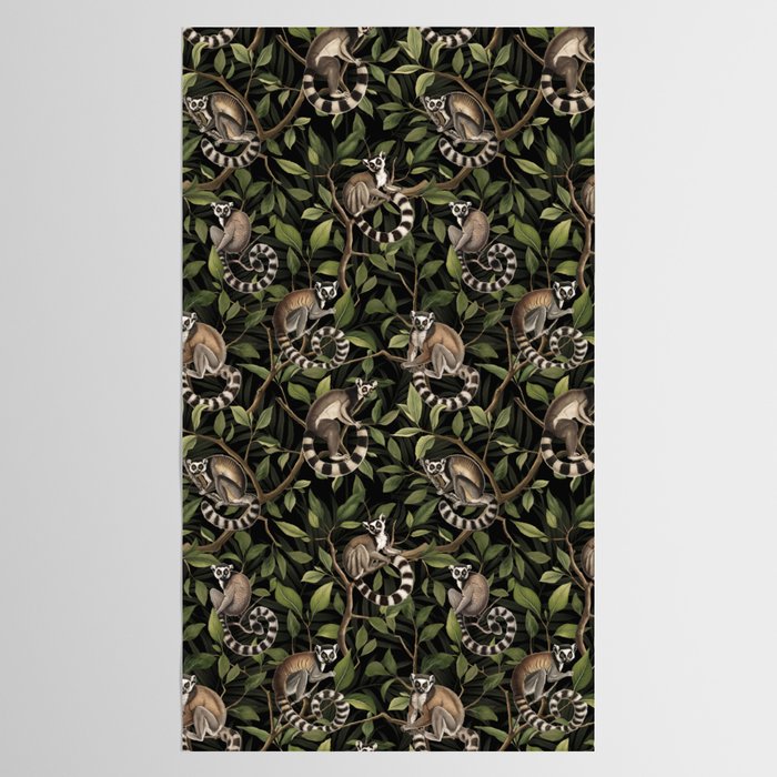 Lush Tropical Lemur Monkey Paradise Black Tablecloth Gallery Image 2