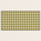 Gingham Check Pattern in Muted Vintage Olive Green and Beige Desk Mat Gallery Image 3