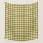 Gingham Check Pattern in Muted Vintage Olive Green and Beige Wall Tapestry Gallery Image 4