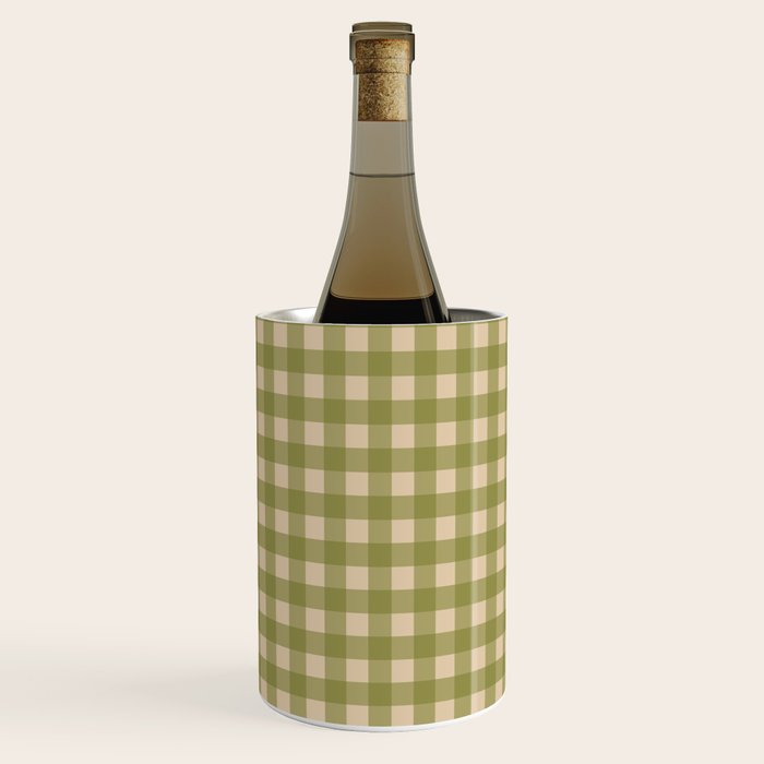 Gingham Check Pattern in Muted Vintage Olive Green and Beige Wine Chiller Gallery Image 1