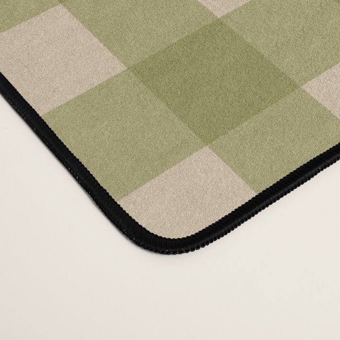 Gingham Check Pattern in Muted Vintage Olive Green and Beige Desk Mat Gallery Image 4