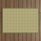 Gingham Check Pattern in Muted Vintage Olive Green and Beige Outdoor Rug Gallery Image 1